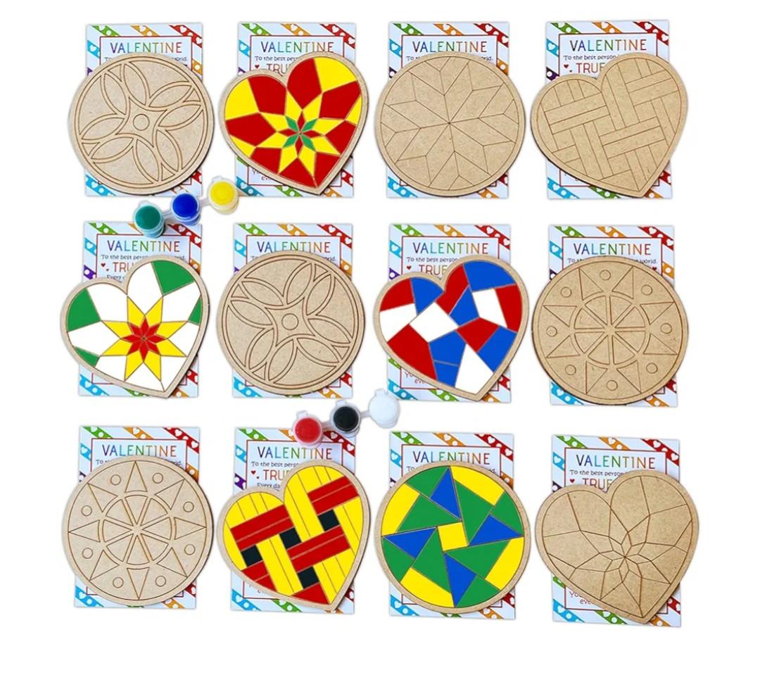 POATROZON Valentine's Day Gifts Party Favor 28Pcs Wooden Slices Card DIY Craft Heart Shape for Kids Crafts and Art Classroom Exchange (Heart, One Size) 2 Pack