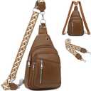 Anti Theft Sling Bag, 2 in 1 PU Leather 8.3" Convertible Crossbody Bags, Fanny Pack Backpack with 2 Removable Straps for Hiking Cycling Sport (Brown)