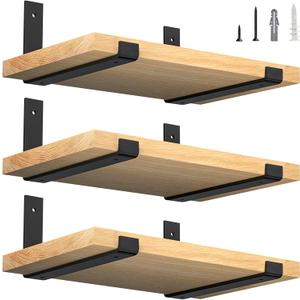 LuckIn 12 Inch Wall Shelf Brackets (Fit 11.25" Board) 6-Pack, Heavy Duty Black Iron, Garage, Kitchen, Laundry Room Floating Shelf Hardware