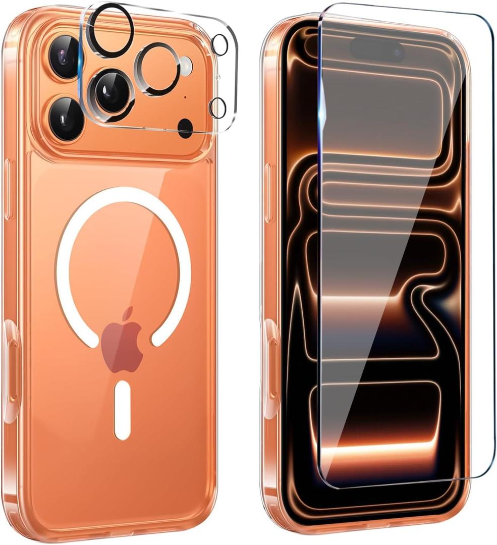 for iPhone 17 Pro Max Case Clear,Magnetic iPhone 17 ProMax Case with Screen Protector & Camera Protector [Compatible with MagSafe], Shockproof TPU Cover for iPhone 17 Max Phone Cases-Transparent