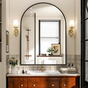 Arch Bathroom Mirror, 26x38 inch Arched Bathroom Mirror/Wall Mounted Vanity Mirror - Arch Metal Frame Wall Mirror for Bathroom Bedroom Living Room, Black