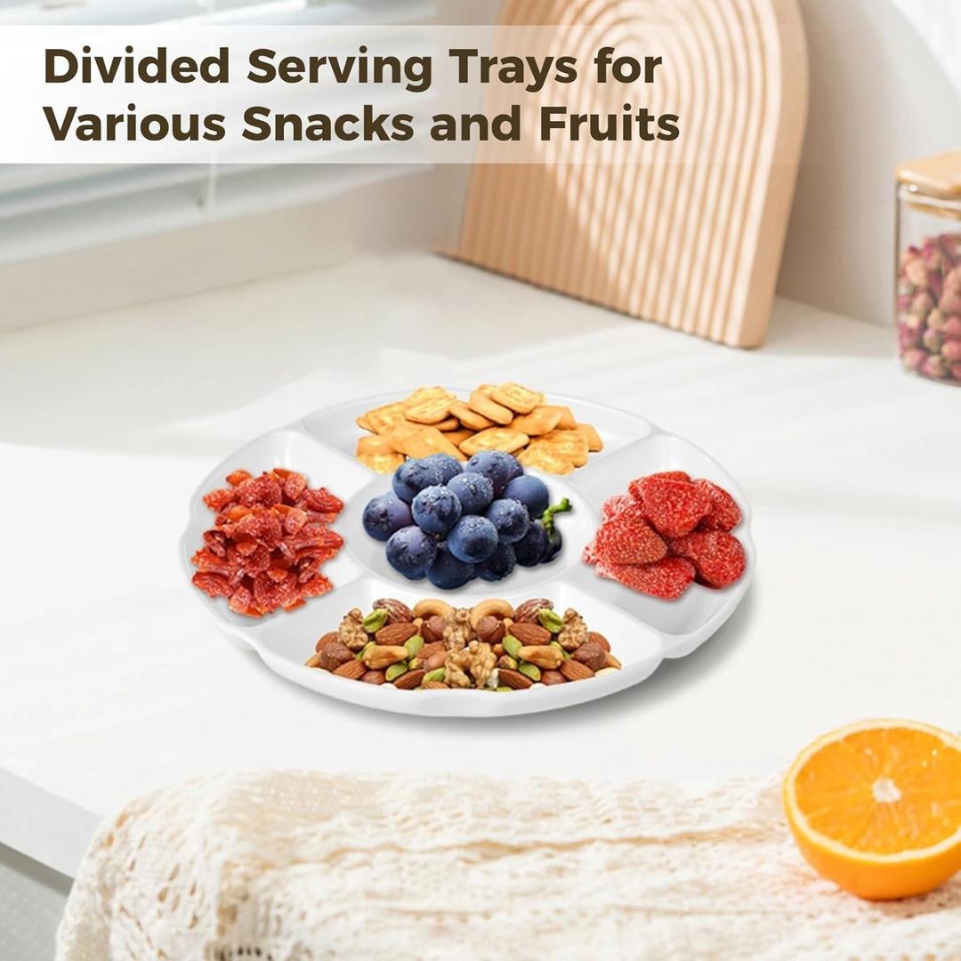 Homaisson 2 Pcs Divided Serving Trays - 13 Inches Unbreakable Chip & Dip Platter, Melamine Snack Serving Tray with Compartments,Dishwasher Safe for Party, Fruits, Veggies, Candy, Snack, Dessert