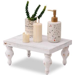 Wood Tray - 12 x 9 x 5.5in Farmhouse Decor Display Stand, Kitchen Counter Tray, Rustic Coffee Bar Decor (Linen White, 220lb Capacity, 2.61lbs)