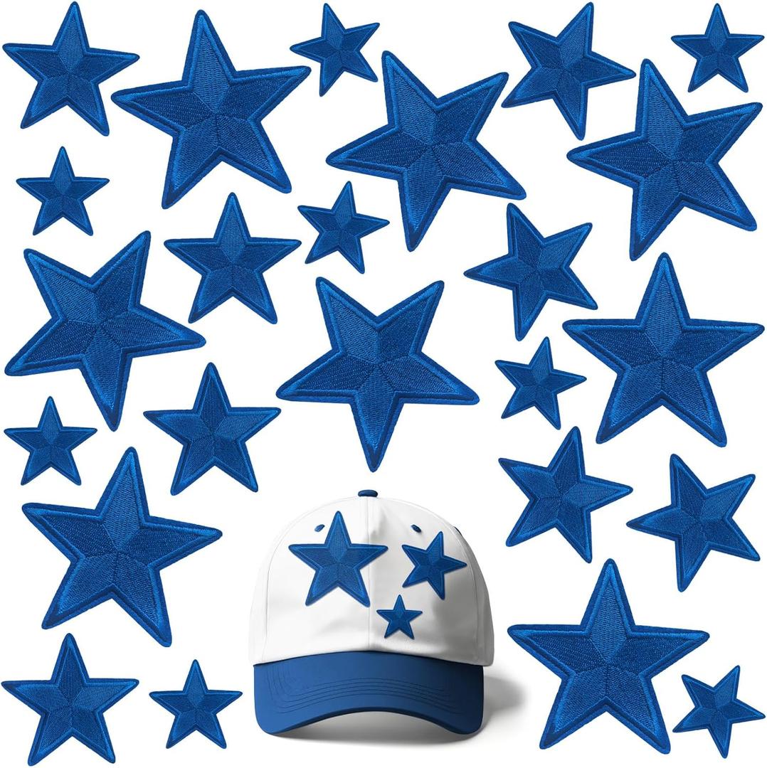 24PCS Star Patches Iron on, Sapphire Blue Star Iron on Patches for Clothes, Dress, Hat, Socks, Jeans