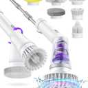 Electric Spin Scrubber, Cordless Shower Scrubber Rotary Floor Brushes & Pad Drivers with 6 Brush Heads - 2H Dual Speed, IPX7 Waterproof Extension Handle for Bathroom Tile Car Cleaning (White)