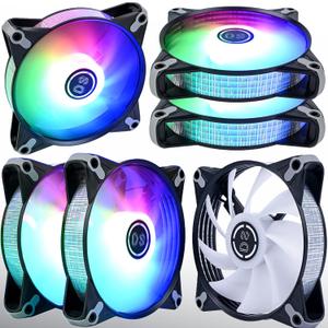 DS RGB Fans, 120mm 6 Pack Case Cooling LED Fans for White Black PC Case, CPU Cooler and Radiators System (DK Series)
