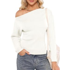 Womens Off Shoulder Sweaters 2025 Fall Long Batwing Sleeve Loose Fit Knit Tops Casual Pullovers Jumpers (Black, S)