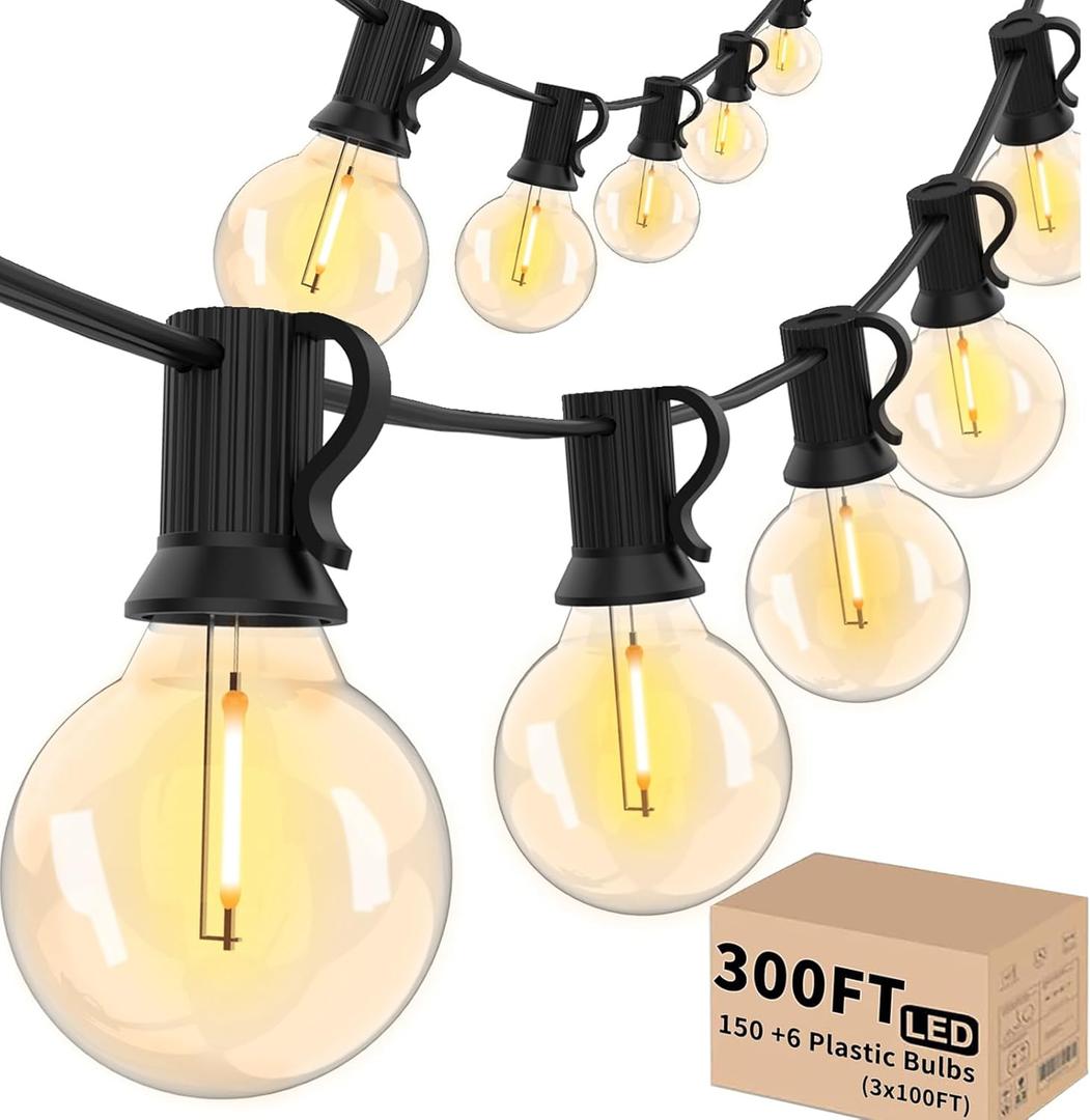 Svater Outdoor String Lights 300 FT, Patio Lights Outside with 156 G40 Shatterproof LED Bulbs, Waterproof Hanging Globe Lighting for Bistro Backyard Cafe Market, Warm White 2700K3 x 100 FT