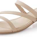 Ankis Black Nude White Strappy Heels Women 1 Inch Low Chunky Block Heel Heeled Sandals Square Open Toe Slip On Slides Mules, Size 11