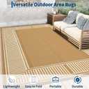 GAOMON Outdoor Patio Rug 8x10 Reversible Camping Mat, Stain-Resistant Plastic Straw Rug, Easy to Clean, Waterproof Indoor Outdoor Carpet for Porch, Deck, Balcony, Beach, GardenBorder-Beige