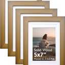 KINLINK 5x7 Picture Frame Brown, Solid Wood Frames with Acrylic Plexiglass for 3.5x5/4x6 with Mat or 5x7 without Mat, Tabletop and Wall Display Photo Frame Set of 4