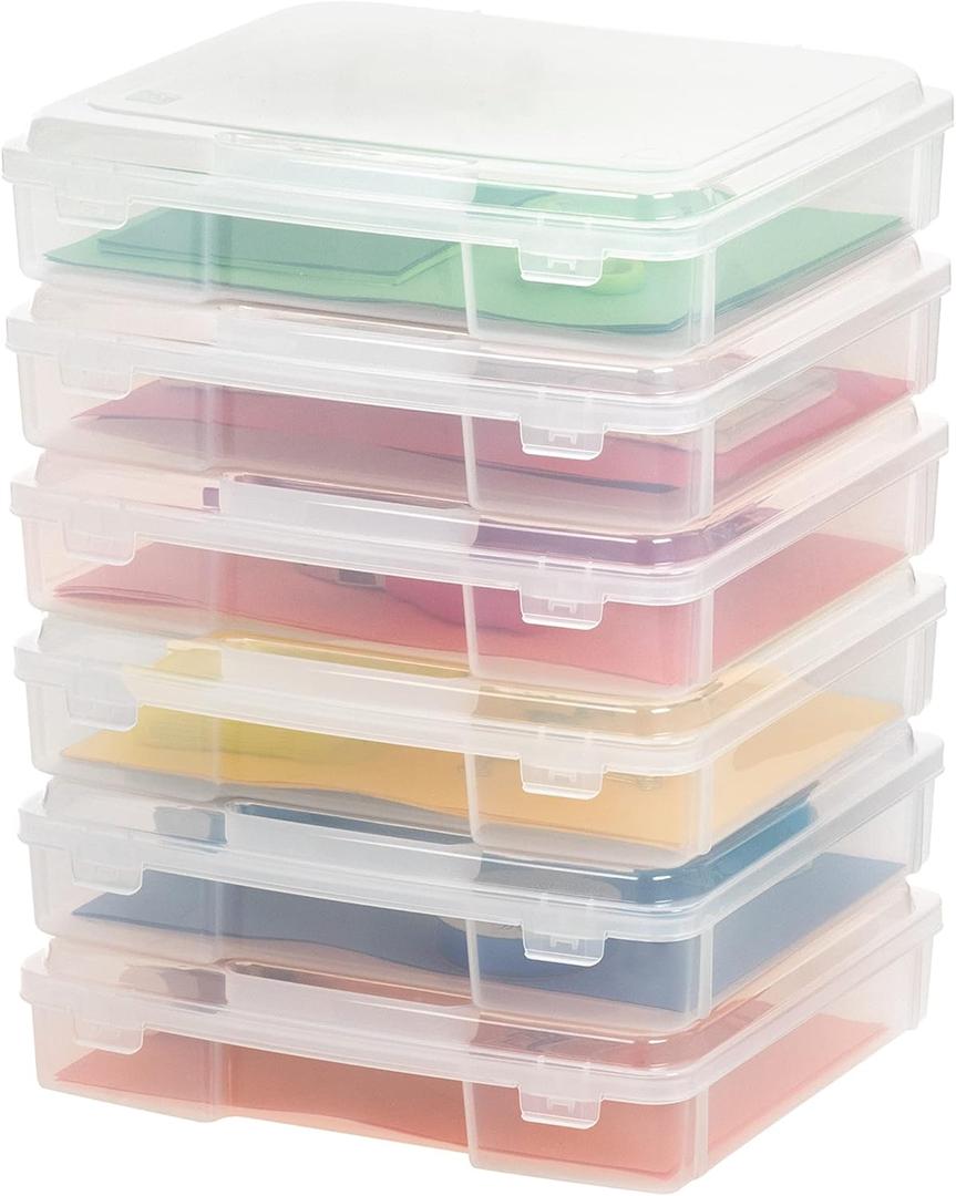IRIS USA Board Game Storage Organizer Portable Plastic Project Case Box with Snap-Tight Latch, 6-Pack, Bin for Magazine Puzzles Craft Hobby Art Supplies, Fits 8.5" x 11" and A4 Papers, Thick, Clear (Thick 6 - Pack)