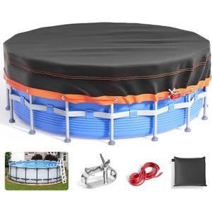 14Ft Round Pool Cover - Solar Covers for Above Ground Pools, Oxford Fabric Pool Covers for Above Ground Pools with Winch and Cable, Waterproof and Dustproof Swimming Pool Cover