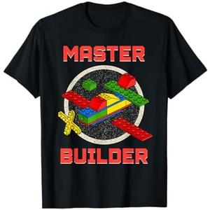 Master Builder Kids Building Blocks Birthday Bricks Boy T-Shirt, L