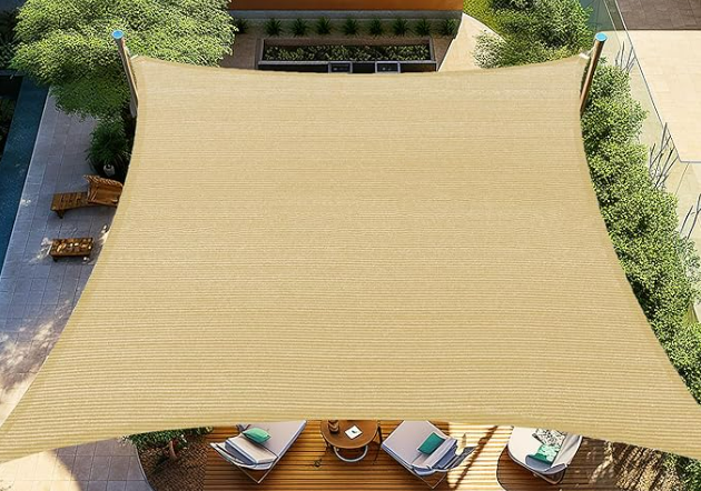 Shade&Beyond 16'x20' Sun Shade Sails Curved Canopy Rectangular Sand 185GSM Shade Sail Permeable for Patio Deck Yard Backyard, (We Make Custom Size) Sand