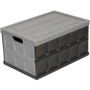 Glad Collapsible Storage Bin with Lid - 48L Foldable Plastic Box for Garage, Car Trunk, and Organization - Stackable Lidded Container with Handles, Grey