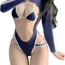 SINROYEE Womens Sexy Cosplay Lingerie Hollow Out Low Chest Bodysuit Gothic Street Jumpsuit Anime Nightdress Underwear (One Size, Navy Blue)