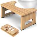 Foldable Toilet Stool, 7 Inch Poop Stool for Bathroom, Bamboo Toilet Potty Squat Adults, Dual Anti-Slip Potty Step Stool for Pooping, Improve Squatting Posture and Comfort for Kids Seniors, Natural
