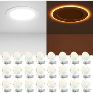 Amico 24 Pack 6 Inch 5CCT LED Recessed Ceiling Light with Night Light, 2700K/3000K/3500K/4000K/5000K Selectable Ultra-Thin Recessed Lighting, 12W=110W, 1100LM, Dimmable Canless Wafer Downlight ETL&FCC (White)