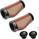 Bike Grips 2PCS 90mm Length Bike Handlebar Grips Short Mini Bicycle Handlebar Grips Two-Color Rubber Ergonomic Design (Hand-Sewn ATF Leather(Brown 90mm)