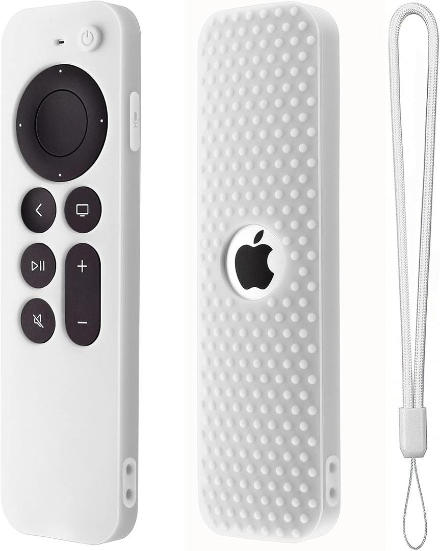 Hi Color Silicone Cover Compatible with Apple TV Siri Remote 3rd 2023 Shockproof Protective Case for Apple TV 4K 2nd 2021 Remote Sleeve with Lanyard(White)