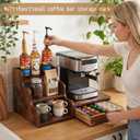 Wood Coffee Bar Organizer Station with Syrup Rack and Capsule Drawer, 3 Tier Coffee Syrup Organizer for Countertop, Coffee Station Organizer with Storage for Coffee Pods, Espresso Machine Stand Shelf