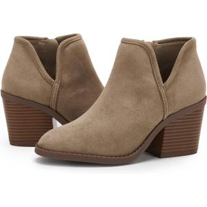Womens Ankle Boots Chunky Stacked Heel Slip on Shoes Faux Suede Side Zipper Casual Western Booties 11
