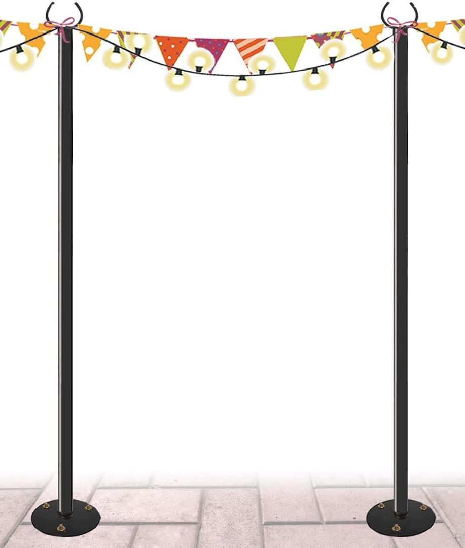 10 FT Outdoor String Light Pole Stand for Hard Ground, Adjustable Globe Patio Light Post for Hanging Outside Decorate Lighting, 2 Packs