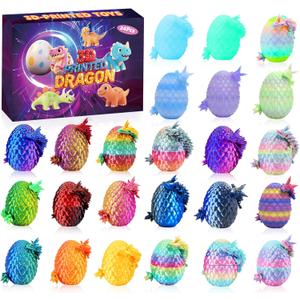 24PCS 3D Printed Dragon Eggs with Dragon Inside, Mini Animals Party Favors for Kids, Flexible Articulated Crystal Collectibles for Adults Teens Boys, Easter Advent Calendar Easter Basket Stuffers