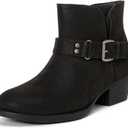 Luoika Women's Wide Width Ankle Boots - Black Brown Short Boots Block Low Heel Side Zipper Booties. (9.5 X-Wide)