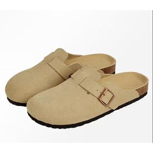 Genuine Suede Clogs for Women Men Soft Cork Footbed Leather Mules Comfort Potato Shoes with Arch Support, Taupe 44, Size 272mm