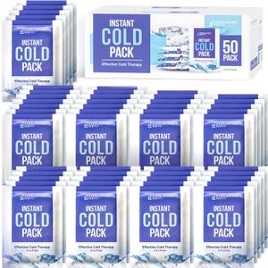 50 Pack - Instant Cold Packs - Instant Ice Packs for Injuries | Disposable Cold Compress Ice Pack for Pain Relief, Swelling, Inflammation, Sprains, Toothache - Cold Pack for Athletes