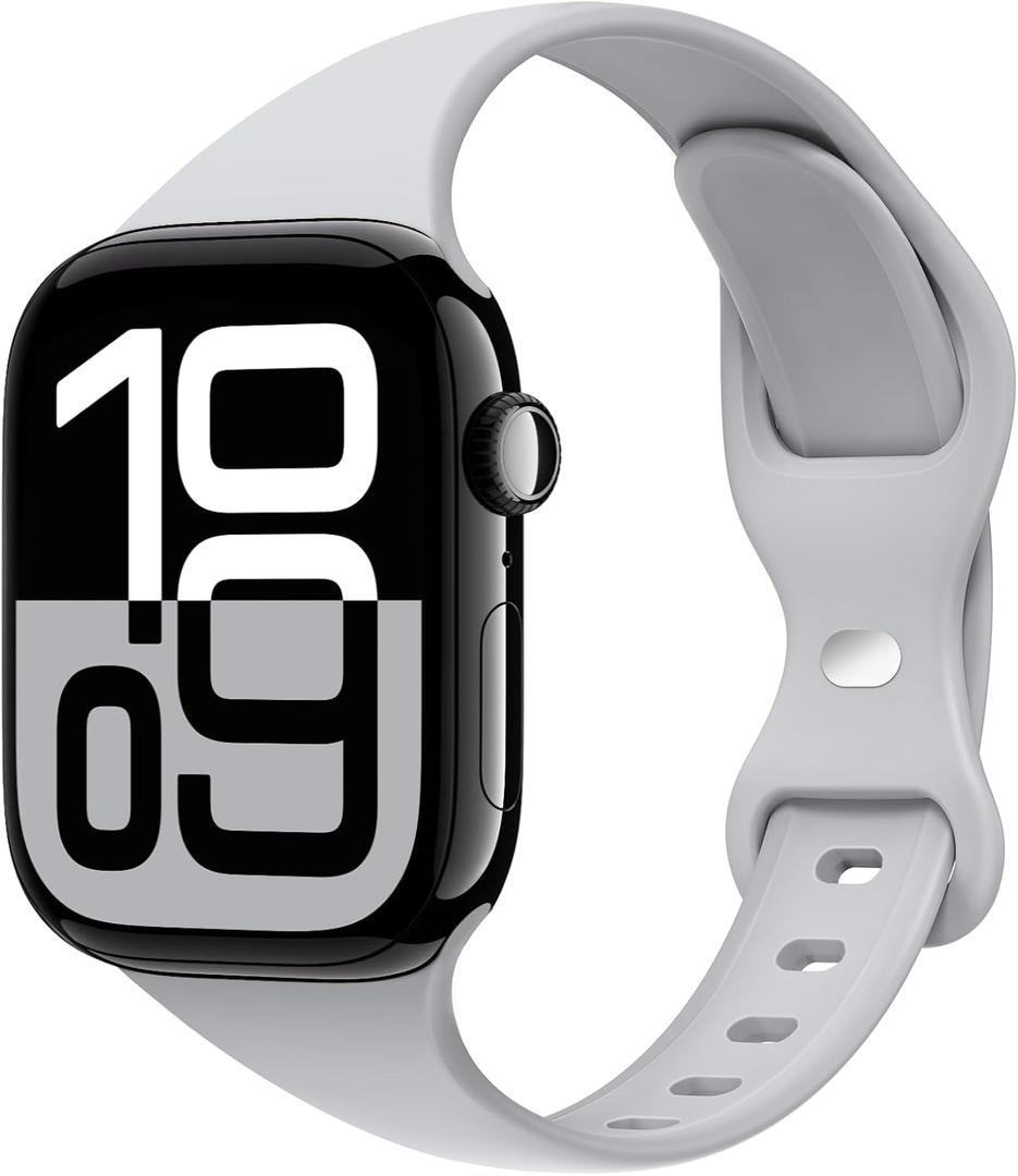 6 x STG Sport Slim Thin Narrow Silicone Bands Compatible with Apple Watch Band Ultra 3/2/1 49mm, Series 11/10 46/42mm, 9/8/7 45/41mm, SE 6/5/4 44/40mm, 3/2/1 42/38mm for Women Men