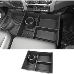 Center Console Floor Organizer for 2013-2018 Dodge Ram 1500 & 2019-2024 Ram 1500 Classic & 2013-2026 Ram 2500 3500 Accessories, Beach Seat Storage Box Tray with Cup Holder (Not for 2019-2026 New Body)