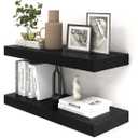 FLYJOE 12 Inch Floating Shelves | 12 Inch Deep Black Floating Shelves Set of 2 | 12" W x 7" D Rustic Wood Shelves for Wall | Deep Black Shelves for Living Room Bathroom Laundry Room Kitchen