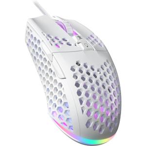 SM900 White Wired Gaming Mouse with Honeycomb Shell,12800 DPI,7 Programmable Buttons,Lightweight Gaming Mice Ergonomic Computer Wired Mouse Gaming for Win/PC/Mac/Laptop Gamer