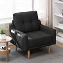 EJUNQ Mid Century Modern Accent Chair Upholstered ArmchairComfy Reading Chair with Wood LegsFabric Single Sofa Chair for Living Room Bedroom Small Spaces (1, Black)