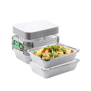 50 Pack 8x6 Disposable Aluminum Pans with Lids Aluminum-Foil-Pans-Tin-Foil-Baking-Pans-Tin-Trays-Food-To-Go-Containers-for-Meal-Prep-Cooking-Roasting-Heating-Takeout