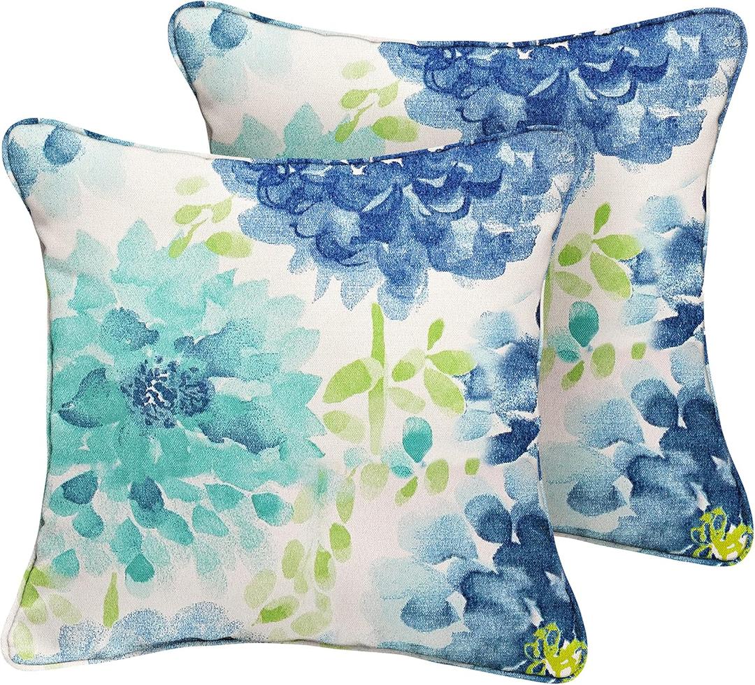 Sorra Home Richloom Outdoor/Indoor Corded Pillow Set of Two, 16in x 16in x 6in, Blue 1 Count