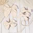 DEEKA 4 PCS Beige Cotton Linen Hair Bows 3 Styles 5" & 4" Handmade Hair Bow set for Toddler Girls Alligator Hair Clips Knot Bows Hair Accessories for Little School Girls (Beige)