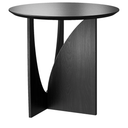 Round Side Table,Modern Aesthetic End Table with Oak Veneer,Wood Accent Table for Living Room, Bedroom (A, Black)