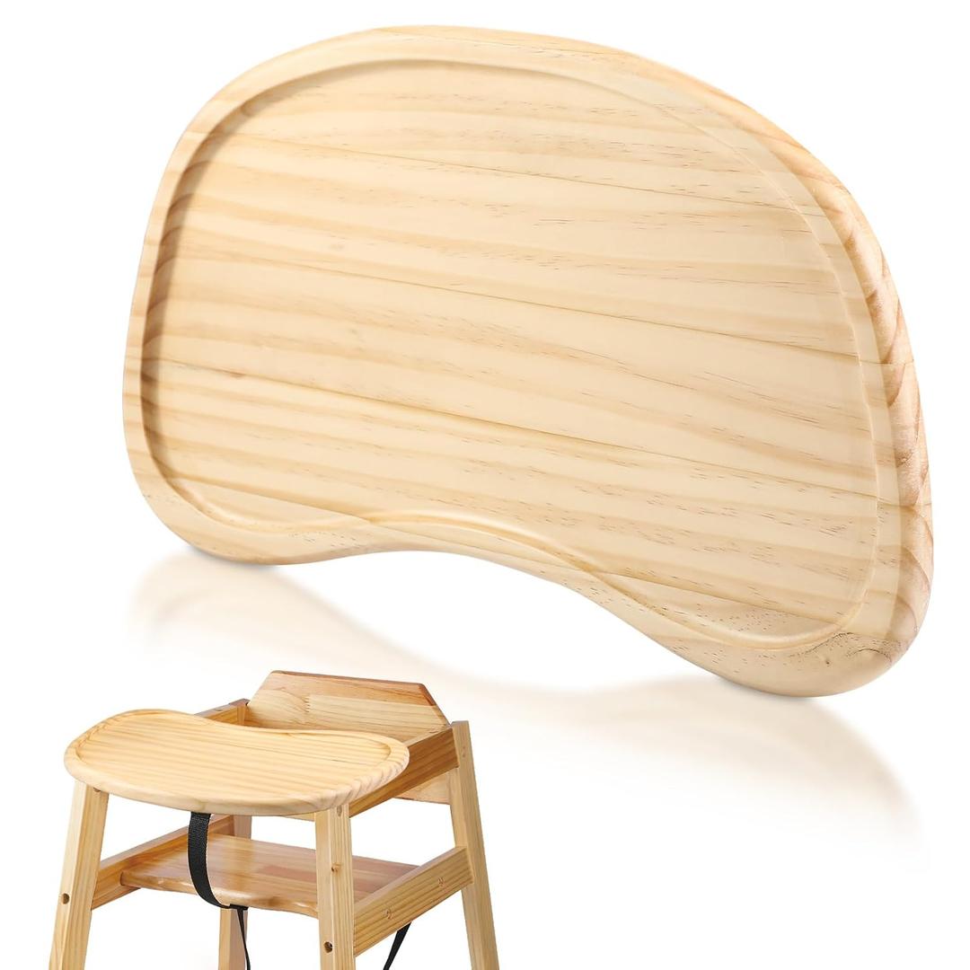 Wonderjune Baby Wooden High Chair Tray, Antique Vintage Toddler Infant Seat Tray Replacement Universal Wooden High Chair Accessory for Kitchen Toddlers and Babies Home Finger Foods Placemat