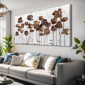 Abstract Wall Art For Living Room Large Size Framed Small abstract flower Canvas Wall Art Abstract 20"x40"Wall Decor Abstract Art Paintings Fantasy Colorful on White Background Modern Artwork Decor for Bedroom Bathroom (Golden mural)