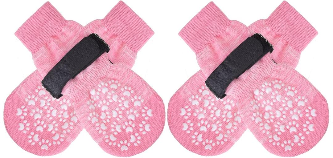 EXPAWLORER Anti Slip Dog Socks to Prevent Licking Paws, Dog Shoes for Hot Pavement, Dog Booties for Small Medium Large Senior Dogs, Traction Control Boots & Paw Protectors for Hardwood Floors, L Pink