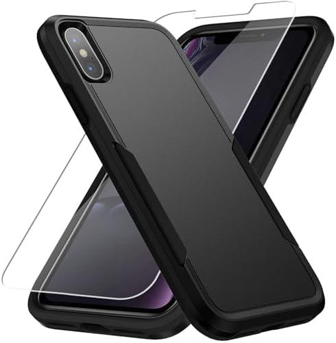 Warsia for iPhone X/Xs Case with HD Screen Protector - Heavy-Duty Tough Rugged Shockproof Protective Case, Black