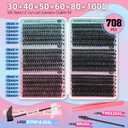 Lash Clusters Kit 708Pcs Individual Cluster Lash Extensions Kit 30D+40D+50D+60D+80D+100D Wispy Eyelash Clusters with Lash Bond and Seal and Tweezers 10-16mm 6 Styles Mix Lashes Clusters Kit