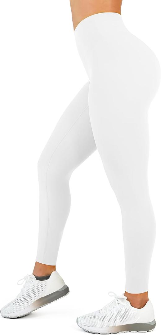 High Waisted Leggings for Women - No Front Seam Tummy Control Yoga Pants for Workout Running No See Through (White, M)