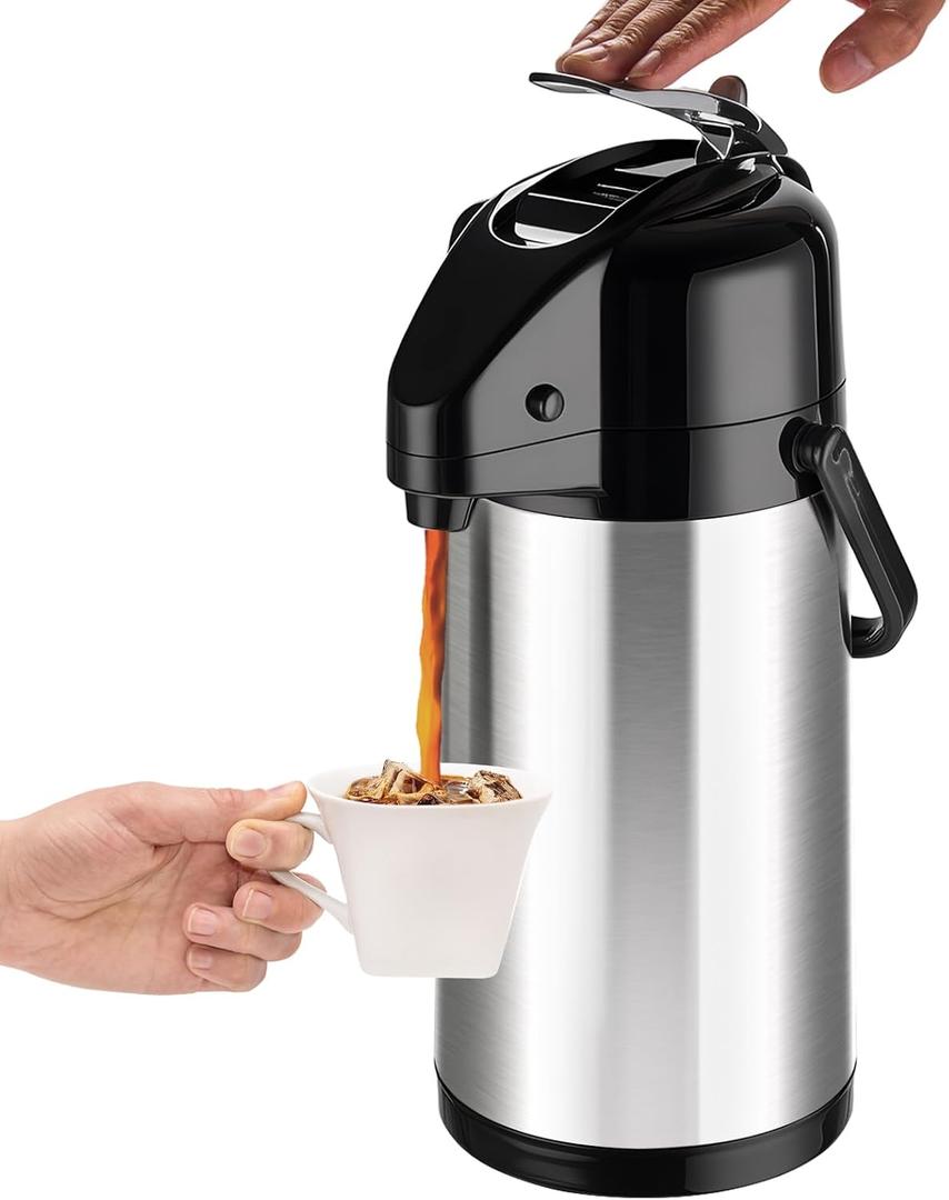 PARACITY Upgraded Airpot Coffee Carafe with Double Pump, Stainless Steel Drink Dispenser for Hot/Cold Beverage with Lazy Susan Base, Coffee Termos Para Cafe for Hot Cocoa for Parties (84.5 Ounces)