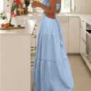 Milumia Women's Graphic Frill Trim Cami Dress Cut Out Back Sleeveless Maxi Summer Dresses (Blue, M)