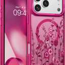 DOMAVER for iPhone 17 Pro Max Case, Magnetic Phone Case for iPhone 17 Pro Max [Compatible with MagSafe] Slim Fit Flowers Floral Design Shockproof Protective Bumper Women Men Girls Cover - Plum